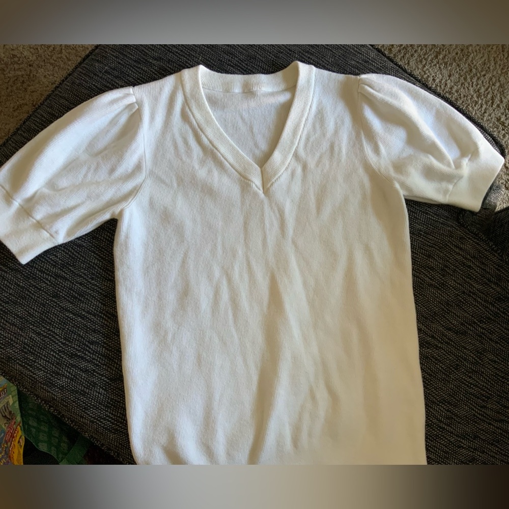 White Ribbed Knit Sweater